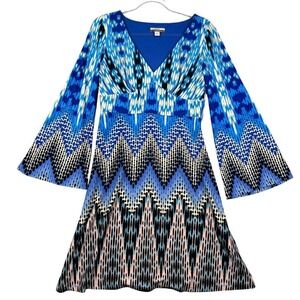 Unbranded Blue Geometric Print Long Sleeve Top Women's Size Unknown